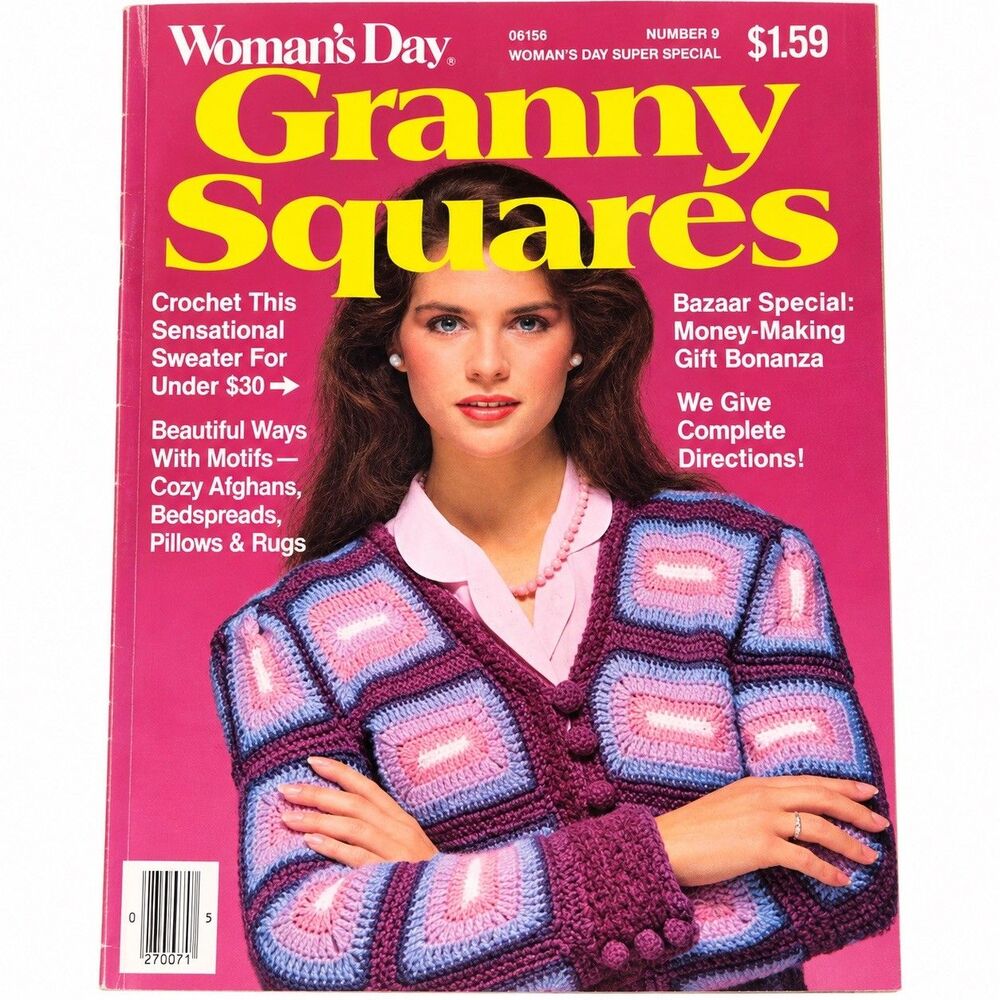 Womans Day Granny Square Magazine Vtg Sew Crochet Knit 1981 DIY Crafts